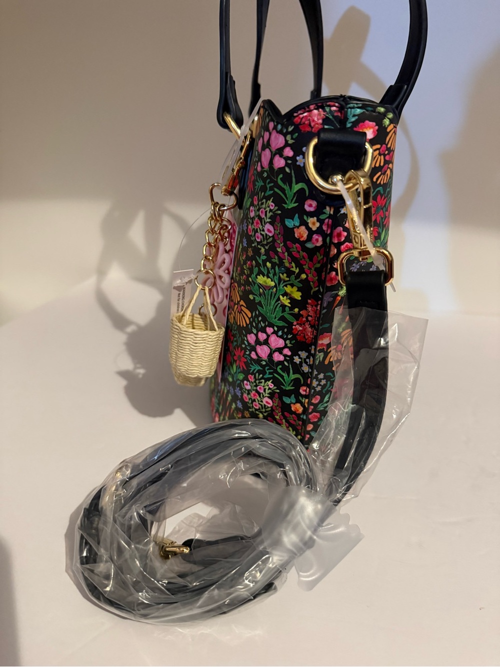 Betsey Johnson Black Floral Tote with Pink & Green Accents - Picture 5 of 16